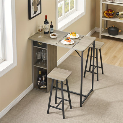 Eettafelset – 3-Delig Tafelset – Eettafel Met Stoelen – Bistroset – Keukentafel Set – Compact Rechthoekig Ontwerp – Opberglade En Planken – Vintage Bruin