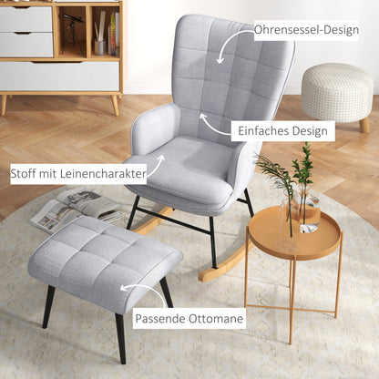Draaifauteuil – Draaistoel – Fauteuil – Relaxstoel – Loungestoel – Lichtgrijs – Beukenhouten Onderstel – Gestoffeerd Met Quiltpatroon – 64x89x90 cm