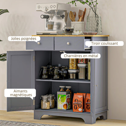 HOMCOM Multi-Storage Buffet with 2 Doors And Adjustable Shelf 2 Sliding Drawers Wooden Teak Top
