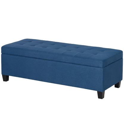 Opbergbank – Zitbank – Halbank – Opbergbank – Poef – Stofbekleding – Diepblauw – Ruime Opbergruimte – 125 cm Breed