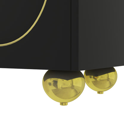TV Lowboard – TV Meubel – Sideboard – Mediakast – Opbergkast – Modern Design – Zwart Met Gouden Details – 170x38x44 cm – Push-Open Deuren