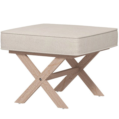 Voetenbank – Poef – Hocker – Zitbankje – Voetensteun – Comfortabel Zacht Zitvlak – Stevige Rubberwood Poten – Beige
