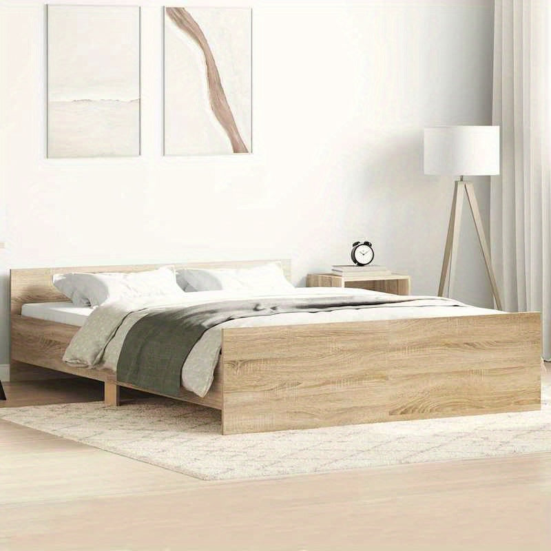 Moderne Bedombouw – Bedframe – Bedframe Met Hoofdbord – Ledikant – Slaapkamermeubelen – Sonoma Eiken – Stevig Hardhout – 150x200 cm