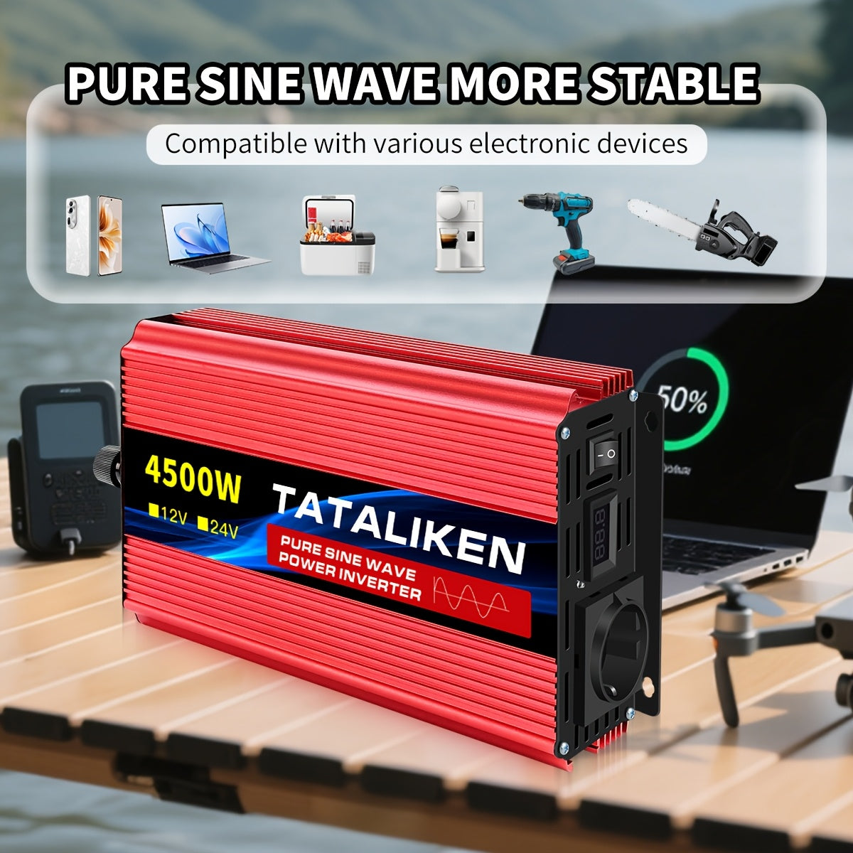 Stroomomvormer – Spanningsomzetter – Omvormer – Inverter – Zuivere Sinusgolf – 4500W Piekvermogen – LCD-Display