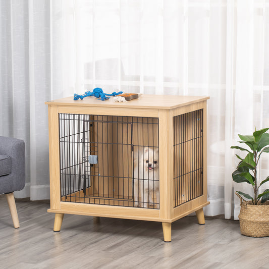 Hondenbench – Hondenbox – Transportbox – Hondenkooi – Hondenhok – Robuust Eikenhout – Staalversterkt – 81x58,5x76 cm – Natuurlijk Design