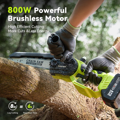 Accukettingzaag – Snoeizaag – Takkenzaag – Boomzaag – Handkettingzaag – 20 cm Zaagblad – 4,8 Meter Telescopische Steel – Brushless Motor – 2x 4000mAh Lithium Accu's inclusief Oplader