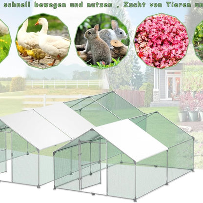 Kippenhok – Kippenren – Pluimveehok – Dierenverblijf – Kippenkooi – Gegalvaniseerd Stalen Frame – Inclusief Veiligheidsdeur met Slot – Afmeting 3x4x2 m