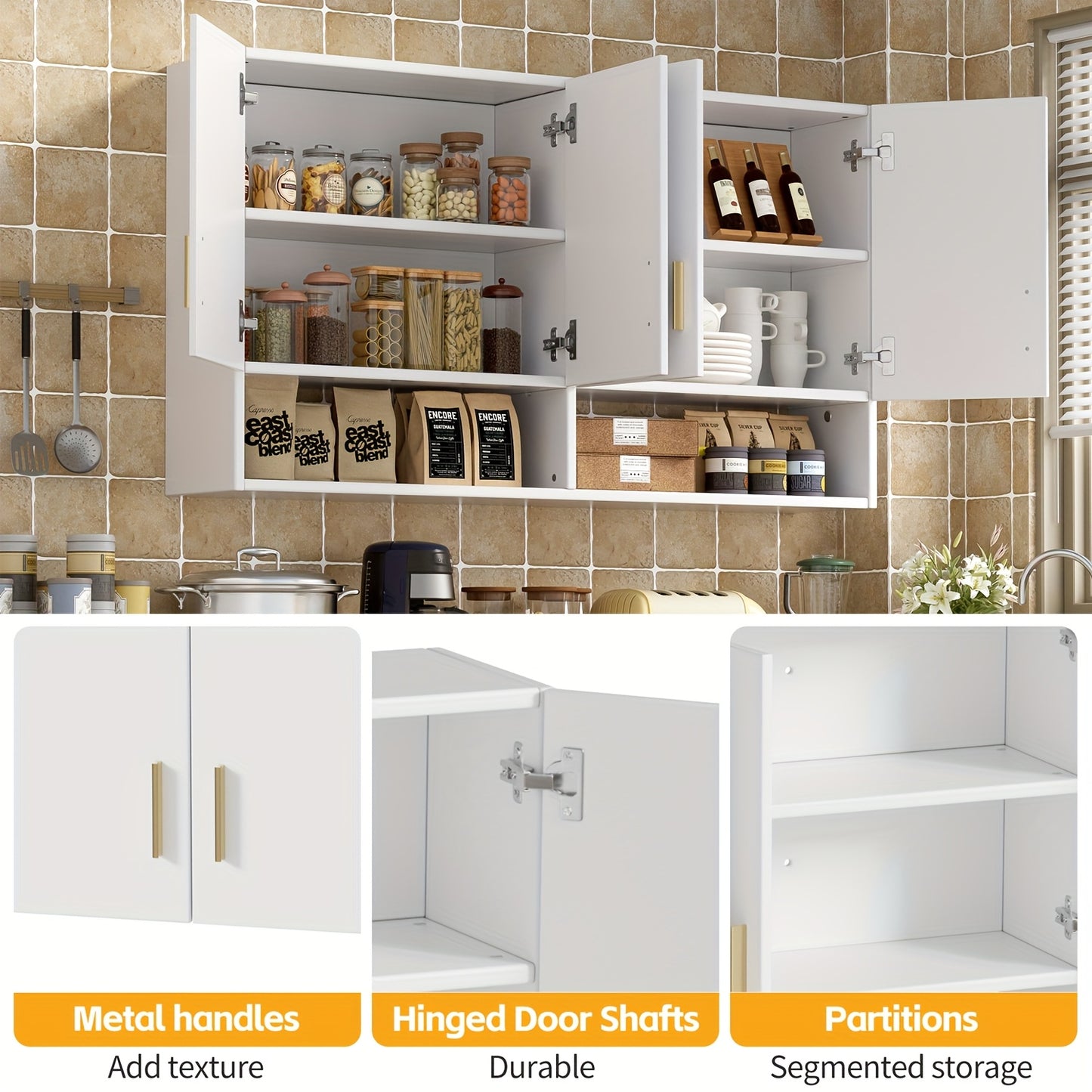 Moderne Wandkast – Keukenkast – Badkamerkast – Opbergkast – Muurkast – Wit Houtcomposiet – 3 Legplanken – Compact & Vochtbestendig