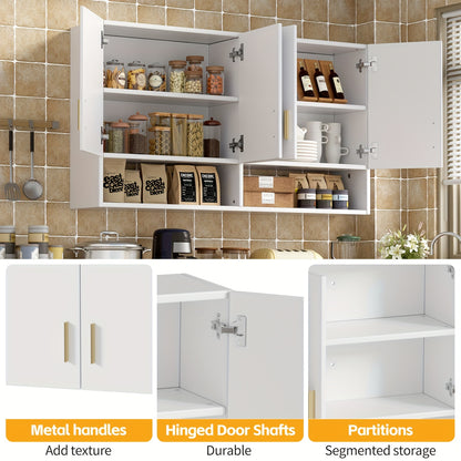Moderne Wandkast – Keukenkast – Badkamerkast – Opbergkast – Muurkast – Wit Houtcomposiet – 3 Legplanken – Compact & Vochtbestendig