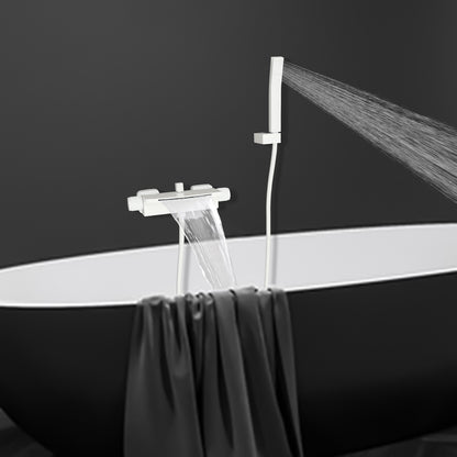 TOOL1SHOOO Wall Mounted Bathtub Faucet Set White Matte Finish with Waterfall Spout And Hand Shower 304 Stainless Steel Hose Ceramic Valve Cartridge Dual Controls for Modern Bathroom Hotel Spa