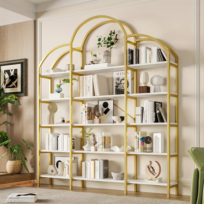 170 X 26 X 190cm Stylish Shelf, Tubular Steel MDF Material, Five Storage Levels, Unique Cloud Shape, Easy to Assemble And Clean, Golden + White, Standing Shelf
