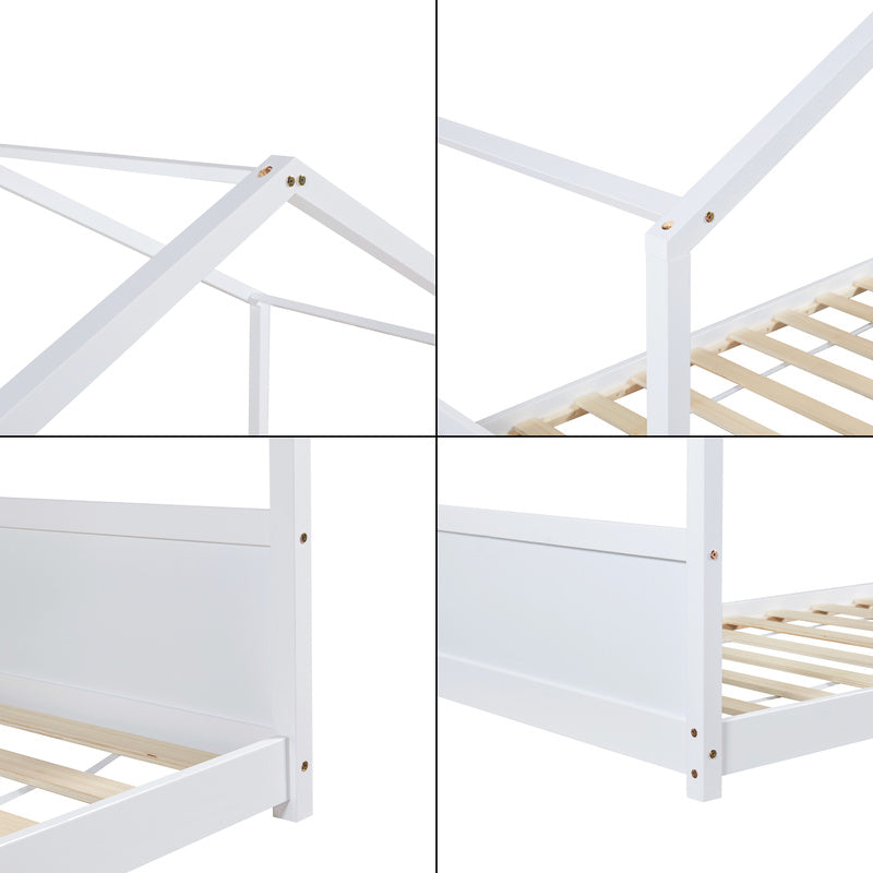 Huisbed – Kinderbed – Bedhuis – Speelbed – Bedhuisje – 90x200 cm – Stevig Dennenhouten Frame – Witte Natuurlijke Afwerking