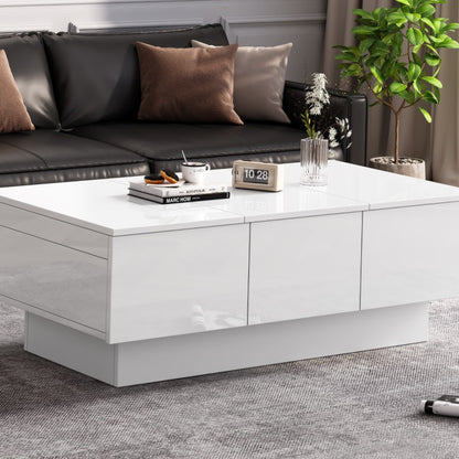Salontafel – Woonkamertafel – Koffietafel – Bijzettafel – Tafel – Hoogglans Wit – Uitschuifbaar – Met 2 Lades en Verborgen Opbergruimte