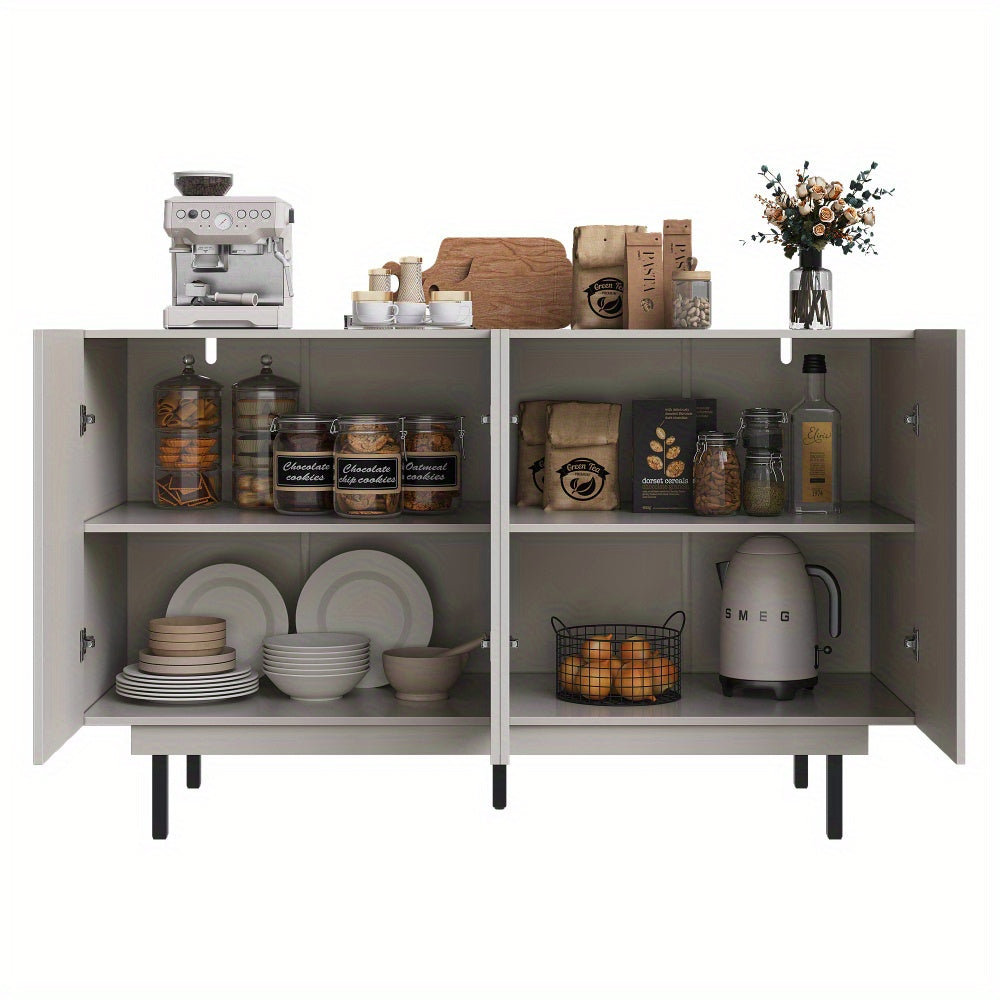Dressoir – Sideboard – Opbergkast – Meubel – Buffetkast – Extra Lang – Ruimtebesparend Design – Open Planken – Stevige Constructie – Modern Grijs – 140x38,5x82,5 cm – Eenvoudige Montage – Zonder Elektriciteit