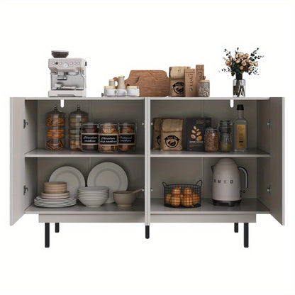 Dressoir – Sideboard – Opbergkast – Meubel – Buffetkast – Extra Lang – Ruimtebesparend Design – Open Planken – Stevige Constructie – Modern Grijs – 140x38,5x82,5 cm – Eenvoudige Montage – Zonder Elektriciteit