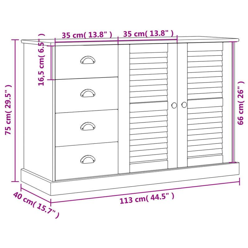 Sideboard – Dressoir – Kast – Opbergmeubel – Buffetkast – Grijs – Massief Grenenhout – 113x40x75 cm – Veelzijdige Opbergruimte – Duurzaam Design