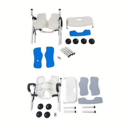 Douchestoel Inklapbaar – Douchezitje – Douchekruk – Badzitje – Verstelbare Badstoel – 4 Hoogtestanden 72-79 cm – Comfortabele Gewatteerde Armleuningen en Rugleuning – Max 150 kg Belastbaar – Veilig Met Rubberen Zuignappen – Verschillende Kleuren