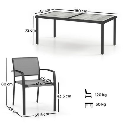 7-Teiliges Ess-Set, 6 Stühle, 1 Tisch, Stapelbar, Leicht Zu Reinigen, Stahlrahmen, Gartenmöbel-Set, Grau, Garten-Bistro-Esstisch Und Stühle, Langlebig Und Leicht Zu Reinigen