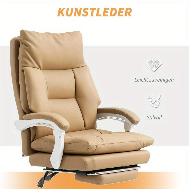 Ergonomische Bureaustoel – Bureaustoel – Werkstoel – Gamestoel – Desk Chair – Met Lendensteun – Verstelbare Hoogte – Inklapbare Armleuningen – Uitklapbare Voetensteun – 5 Wielen – Handmatige Verstelling – Bruin