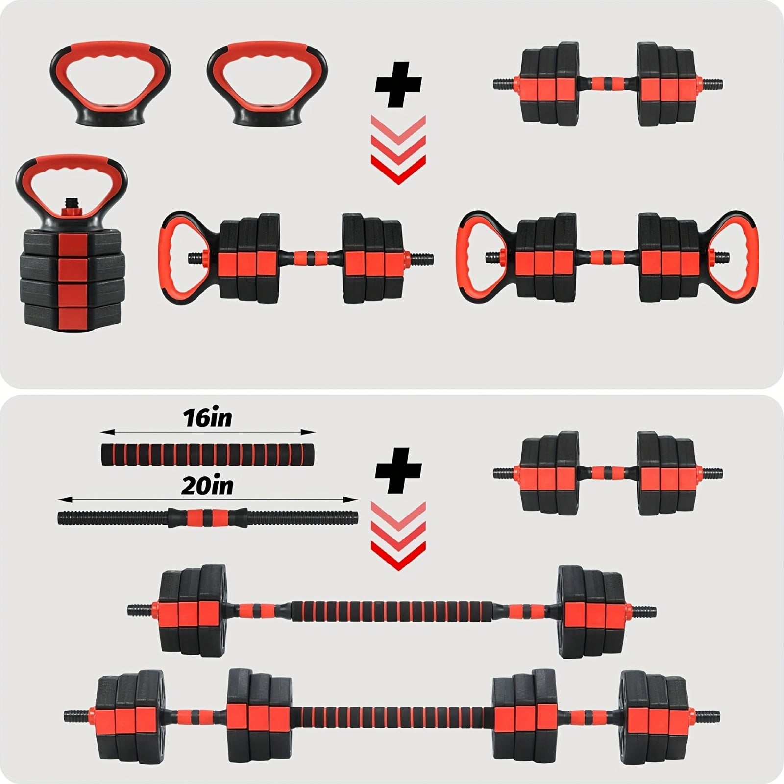 Verstelbare Dumbbell – Halterset – Dumbbells – Kettlebell – Push-Up Stand – 1,8 tot 19,96 kg Verstelbaar – Duurzaam PE & IJzer – Compacte Home Gym Set - QUORE