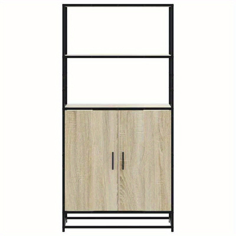 High cabinet 68x35x139cm crafted wood and metal black, Bedroom Furniture, Office Storage, Stylish Organizer, Sleek Design, Engineered Wood, Spacious Organizer, Tall Cabinet, Interior Decorators, Small Space Solutions