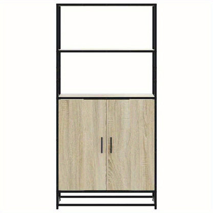 High cabinet 68x35x139cm crafted wood and metal black, Bedroom Furniture, Office Storage, Stylish Organizer, Sleek Design, Engineered Wood, Spacious Organizer, Tall Cabinet, Interior Decorators, Small Space Solutions