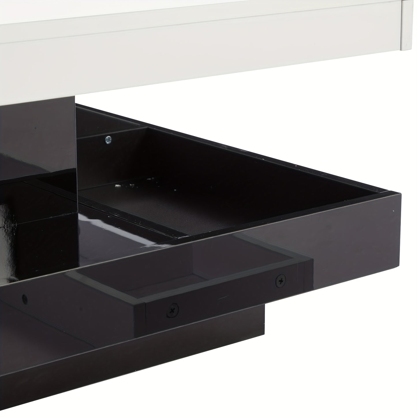 Modern 360° Swivel Coffee Table with Two-Tier Spinning Tabletop & Storage - White Gloss Metal Frame, Black Base, Space-Saving Oval-Effect Design for Small Living Rooms, Apartments - Easy Assembly (70x70x36cm)