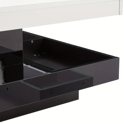 Modern 360° Swivel Coffee Table with Two-Tier Spinning Tabletop & Storage - White Gloss Metal Frame, Black Base, Space-Saving Oval-Effect Design for Small Living Rooms, Apartments - Easy Assembly (70x70x36cm)