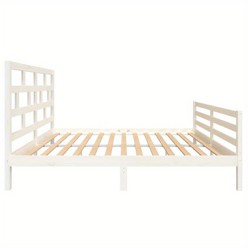 Bedframe – Bed – Ledikant – Slaapkader – Bedromp – Massief Hout – 160x200 cm – Wit Met Baksteenpatroon Hoofdbord – Eenvoudige Montage