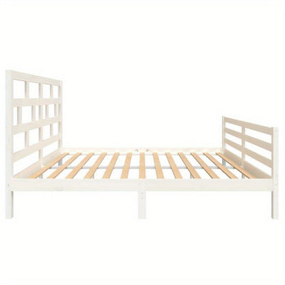 Bedframe – Bed – Ledikant – Slaapkader – Bedromp – Massief Hout – 160x200 cm – Wit Met Baksteenpatroon Hoofdbord – Eenvoudige Montage
