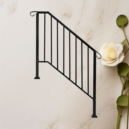 Trapleuning – Handrail – Leuning – Balustrade – Leuninghouder – Gietijzer – Mat Zwart – Geschikt Voor 2 Treden – Robuust & Weerbestendig