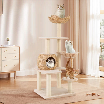 Krabpaal – Kattenkrabpaal – Kattenboom – Krabmeubel – Kattenhuis – 150 cm Hoog – Natuurlijk Riet en Sisal