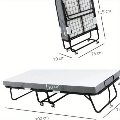 Inklapbaar Logeerbed – Opklapbed – Gastbed – Vouwbed – Logeerbed Met Wielen – Wit/Zwart – Stalen Frame – Comfortabel Schuimmatras 200x75x42,5 cm