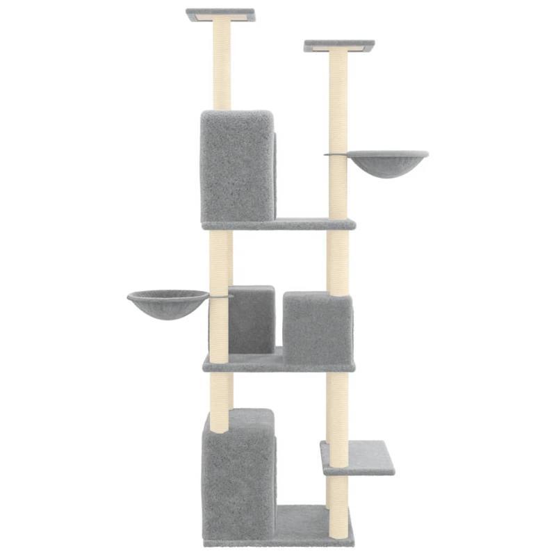 Krabpaal – Kattenklimrek – Kattenboom – Krabmeubel – Kattenhuis – Lichtgrijs – 180 cm Hoog – Duurzaam Plywood Met Sisal