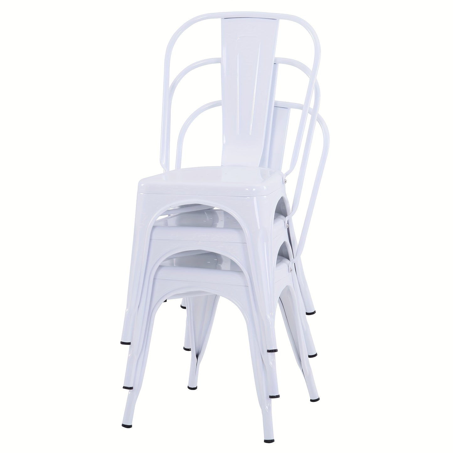 EGoonm Set of 4 Heavy-Duty White Metal Dining Chairs - Stackable Industrial Modern Kitchen Table Set with Removable Backrest, Space-Saving Bistro Cafe Chairs, Easy Assembly & -Slip Feet for Indoor/Outdoor Use (No Cushioning)