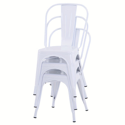 EGoonm Set of 4 Heavy-Duty White Metal Dining Chairs - Stackable Industrial Modern Kitchen Table Set with Removable Backrest, Space-Saving Bistro Cafe Chairs, Easy Assembly & -Slip Feet for Indoor/Outdoor Use (No Cushioning)