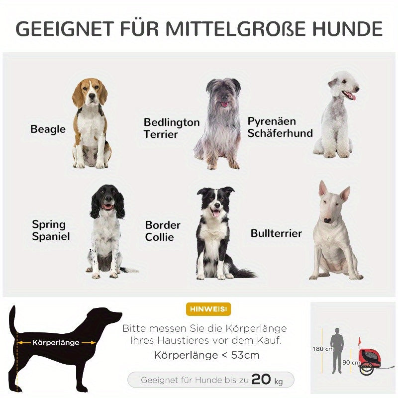 Hondenfietskar – Fietsaanhanger Hond – Hondenbuggy – Huisdier Carrier – Fietskar Voor Honden – Waterdichte Kap – Veiligheidsharnas – Inklapbaar – Lichtgewicht – Geschikt Voor Kleine Tot Middelgrote Honden – Versterkte Constructie – Rood/Zwart