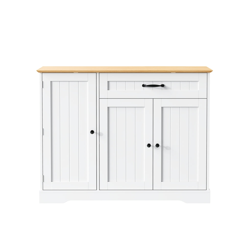 Dressoirkast – Dressoir – Opbergkast – Kasten – Buffetkast – Wit Met Natuurlijke Houtlook – 3 Deuren En 3 Lades – Onderhoudsvriendelijk En Veel Opbergruimte