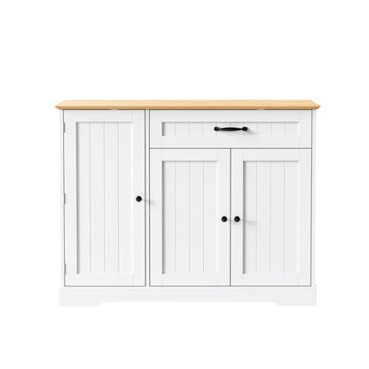 Dressoirkast – Dressoir – Opbergkast – Kasten – Buffetkast – Wit Met Natuurlijke Houtlook – 3 Deuren En 3 Lades – Onderhoudsvriendelijk En Veel Opbergruimte
