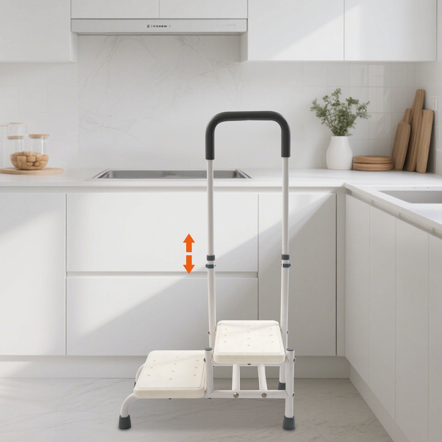 Badkrukje – Douchezitje – Badzitje – Douchestoel – Opstapje – Verstelbare Handgreep – Antislip Treden – Duurzaam Koolstofstaal – Compact Lichtgewicht