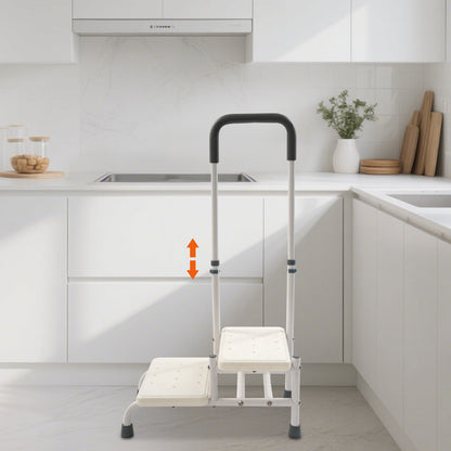 Badkrukje – Douchezitje – Badzitje – Douchestoel – Opstapje – Verstelbare Handgreep – Antislip Treden – Duurzaam Koolstofstaal – Compact Lichtgewicht