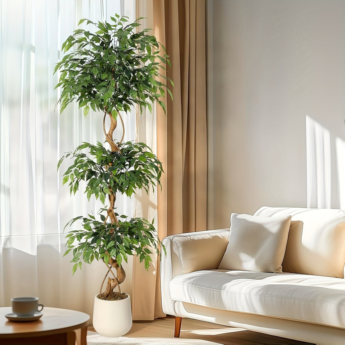 Kunstficus – Kunstplant – Kunstboom – Nepplant – Sierplant – 180 cm Hoog – Witte Carrara Keramische Pot