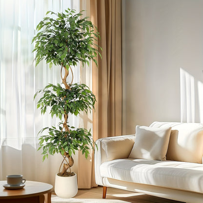 Kunstficus – Kunstplant – Kunstboom – Nepplant – Sierplant – 180 cm Hoog – Witte Carrara Keramische Pot