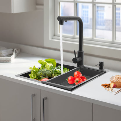 Keukenspoelbak – Spoelbakken Keuken – Wasbak Keuken – Enkele Spoelbak – Gootsteen – RVS 201 Staal – Uittrekbare Kraan 60 cm