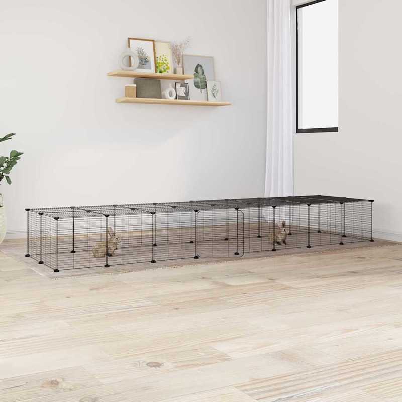 Dierenkooi – Huisdierenkooi – Kleine Dierenkooi – Konijnenren – Metalen Kooi – 36 Panels 35x35 cm – Stevige Zwarte Stalen Deur