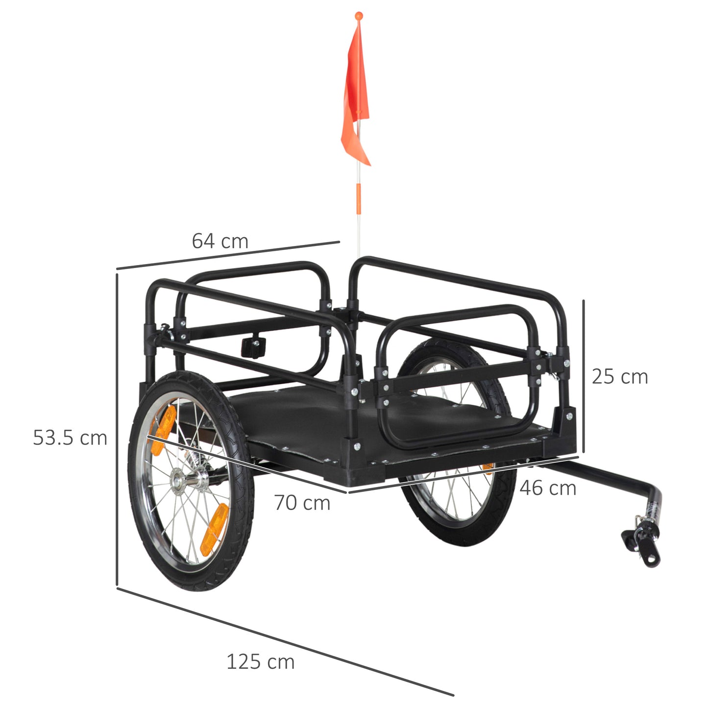 Fietskar – Fietsaanhanger – Bagagedrager – Koerierkar – Transportkar – Stalen Frame – 16 Inch Wielen – Inklapbaar – Max 40 kg Laadcapaciteit – Universele Trekstang