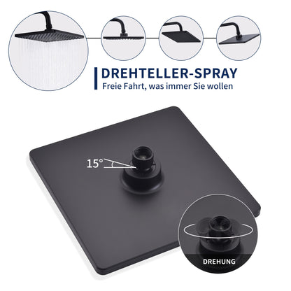 Zwart Douchesysteem – Douche Thermostaat – Regendouche – Handdouche – Douchekraan – Matzwart – Roestvrij Staal – Veiligheidsstop 38°C