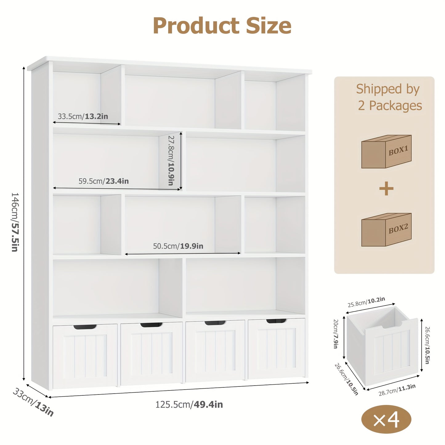 Boekenkast – Opbergkast – Boekenrek – Vakkenkast – Opbergmeubel – Houten 5-laags kast – 4 Lades – Vergrendelbaar – 69 cm Hoog – Roze Afwerking