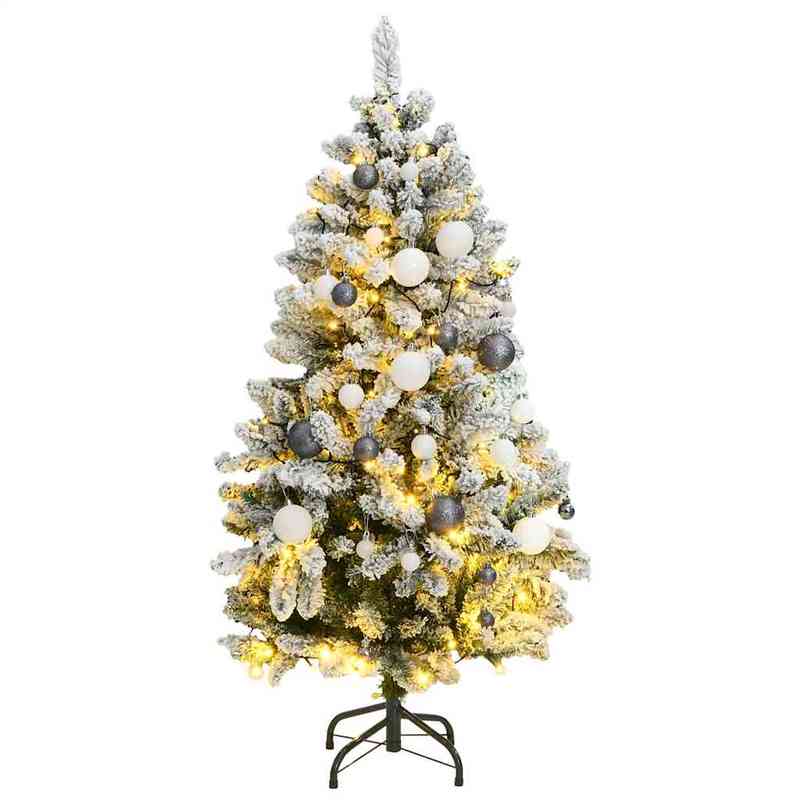120cm Foldable Artificial Christmas Tree with White & Clear Ornaments - Full Floor Display with Sturdy Black Stand, No Assembly//, Lightweight Portable Design for Living Room, Bedroom, Entryway - Easy Storage, Modern Holiday