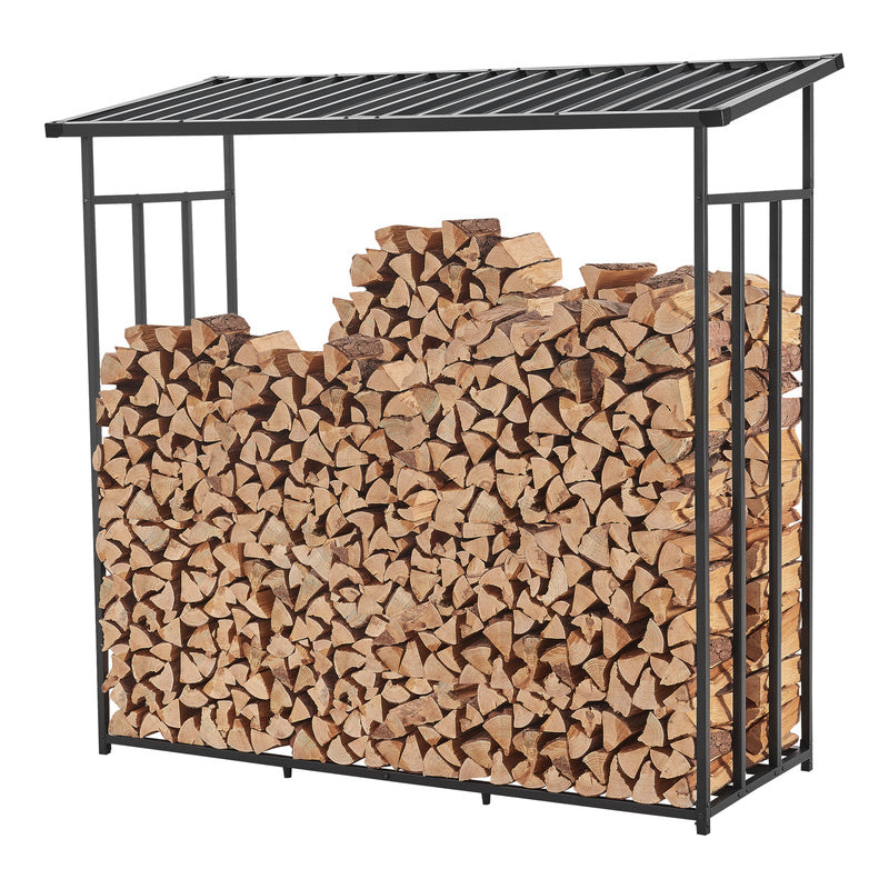 Houtopslag Buiten – Houtrek Buiten – Brandhoutopslag – Houtberging – Open Haard Houtdrager – Waterdichte Cover – Gegalvaniseerd Stalen Frame – 185x180x70 cm